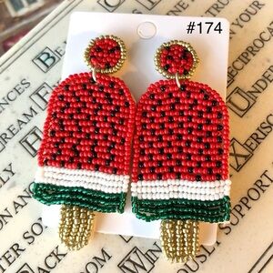 #174 | Watermelon Popsicle’s on a Stick, Seed Bead Post Back Dangle Earrings